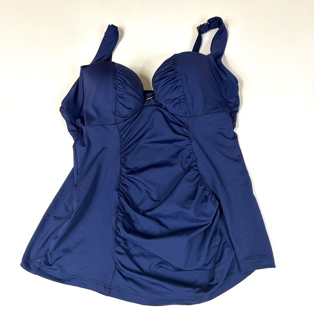 Panache Swim Tankini Top 32D Solid Blue Underwire Lined Annalise SW0841  #2458